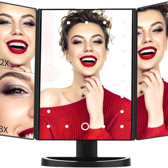 Tri-Fold Lighted Vanity Makeup Mirror 22 LED Touch Dimmable 1X 2X 3X Magnifying - Picture 12 of 15